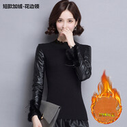 皮袖打底衫馬甲搭配高領(lǐng)毛衣女冬短款加絨加厚女裝配皮草的內(nèi)搭針織衫 短款花邊(全身加絨) S