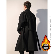 深海駿馬 風(fēng)衣男中長(cháng)款潮流毛呢風(fēng)大衣男士秋冬款寬松呢子外套男過(guò)膝披風(fēng) 黑色加棉加厚 2XL