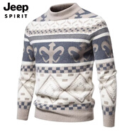 JEEP SPIRIT秋冬男士民族風(fēng)馬海毛提花圓領(lǐng)套頭毛衣潮流保暖針織打底衫毛線衣 米白色 2XL