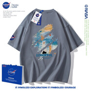 NASA GISS短袖t袖男重磅純棉夏季新款百搭寬松oversize簡約風體恤衫 鐵灰色 M體重110-130斤