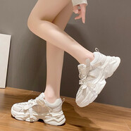 歐邁捷（OUMAIJIE）新款情侶老爹鞋男女鞋ins超火韓版網(wǎng)面透氣一男一女跑步潮鞋百搭 米色 男女款A(yù)12 35 運動碼