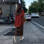 妍莉芬（yanlifen）新款連衣裙女裝2025年春季法式減齡小香風(fēng)針織套裝女半身裙子春秋 紅色毛衣+半身裙【套裝】 XL