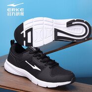 鴻星爾克（ERKE）輕便運(yùn)動(dòng)鞋男鞋夏季新款網(wǎng)面透氣跑步鞋學(xué)生慢跑鞋紅星休閑旅游鞋 正黑/正白 39