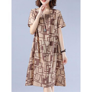 【特價(jià)撿漏】高檔輕奢品牌休閑格子棉麻連衣裙女夏季新款文藝寬松顯瘦洋氣亞麻裙中長(cháng)款 咖啡色 151 M(建議100-115斤)