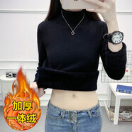 閱櫻針織衫女高領(lǐng) 2021年秋冬新款女裝上衣韓版修身顯瘦加絨加厚針織一體絨打底衫內(nèi)搭長袖毛衣女士衣服 黑色 M(90-100斤)