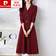 皮爾卡丹（pierre cardin）喜婆婆婚宴裝連衣裙女春裝2024年秋季新款平時(shí)可穿婚禮服紅色裙子 酒紅 XL