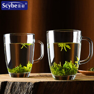 scybe喜碧加厚耐熱玻璃茶杯透明泡茶玻璃杯帶蓋高硼硅水杯子胖胖 耐熱杯350ml2只