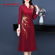LOVER RUCCI中年喜婆婆婚宴裝2025新款媽媽旗袍母親婚禮禮服平時(shí)可穿氣質(zhì)高端 酒紅色 L [適合105-115斤]