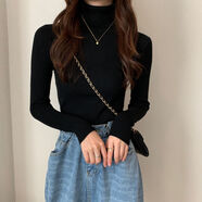 王熙麥高領(lǐng)毛衣女冬加厚內搭秋冬款新款洋氣修身顯瘦針織打底衫 黑色高領(lǐng) 均碼【80-140斤】