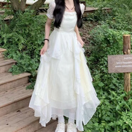 名崢成人禮服女18歲禮服 高級感法式仙氣白色長袖連衣裙夏季2024新款 奶白色（短袖） M 100-115斤