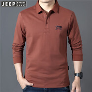 JEEP SPIRIT男士純棉長袖t恤春秋季商務(wù)純色翻領(lǐng)休閑體恤衫開衩繡標大碼上衣 銹紅 XXL185/104A建議160-170斤