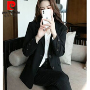 皮爾卡丹（pierre cardin）西裝外套女2025春秋新款韓版寬松休閑百搭中長款西裝上衣 黑色 L :111-120斤