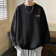 毛衣男生秋冬季加厚潮牌日系針織衫寬松內(nèi)搭款打底線衣服圓領(lǐng)慵懶風(fēng)百搭學(xué)生大碼胖子線衣男士情侶裝感外套 黑色 XL