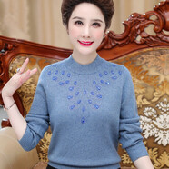 蘭米思冬季一體加絨加厚保暖中年大碼女裝寬松半高領(lǐng)長袖媽媽毛衣秋冬氣質(zhì)中老年女人羊毛打底衫上衣T恤外套 藍(lán)色 M【建議80-100斤】