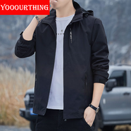 YOOOURTHING男士休閑夾克青年時(shí)尚休閑連帽外套男城市輕戶(hù)外春秋冬加絨夾克男 XZ1402-6266-黑色(正常尺碼下單） 3XL 【建議150-165斤】