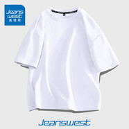 真維斯（JEANSWEST）短袖t恤男ins潮牌2024春夏季男女寬松oversize半袖衣服美式高街男 白色 純色 L【推薦120-135斤】