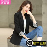 匯美特小西裝女七分袖西服休閑外套韓版修身顯瘦工作服正裝上衣 黑色西裝(長(cháng)袖) S(建議75-89斤)