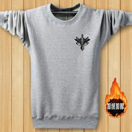 康創(chuàng  )暉秋冬加絨加厚男士長(cháng)袖t恤打底衫休閑加大碼胖子套頭衛衣寬松外套S 加絨戰狼灰色 M建議90-110斤