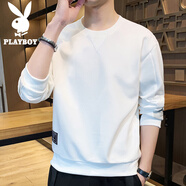 花花公子（PLAYBOY）長袖t恤男春秋新款百搭時尚休閑圓領(lǐng)衛(wèi)衣男士潮流寬松簡約上衣男 KPHH2008白色 XL 175