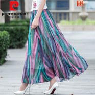 皮爾卡丹（pierre cardin）波西米亞半身裙女夏季顯瘦百搭高腰雪紡碎花松緊腰大擺仙長(zhǎng)裙子 夢(mèng)幻羽毛 L