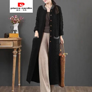 皮爾卡丹（pierre cardin）長(zhǎng)款加厚毛衣女寬松外套2024春秋過(guò)膝直筒立領(lǐng)單排扣毛毛針織開(kāi)衫 黑色 2XL 130-135斤