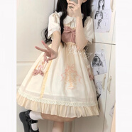口旋洛麗塔兩件/套裝日系蝴蝶結軟妹背帶連衣裙女學(xué)生+可愛(ài)娃娃領(lǐng)襯衫 【套裝】黃色背帶裙+娃娃鄰襯衫 S