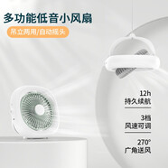 派凡 小吊扇自動搖頭宿舍床上小風扇usb充電學生戶外露營蚊帳掛式夜燈野餐帳篷無線風扇辦公室桌面臥室 灰【自動搖頭+夜燈+掛鉤+3米線】 4000mAh