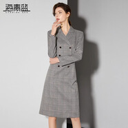海青藍(lán)（CYANINE SEA）高檔簡(jiǎn)約御姐風(fēng)格紋通勤連衣裙女2024秋裝新款職場(chǎng)氣質(zhì)顯瘦裙子 格子 L