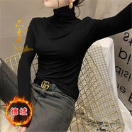 杰克淘 T恤女香港潮牌莫代爾高領(lǐng)春秋季新款內(nèi)搭長袖T恤百搭黑色上衣女 黑色【德絨款】 XL 【114-125斤】