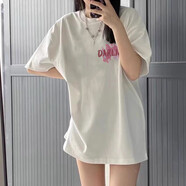 禾戀淑女裝夏季短袖女潮流新款2025純棉女士t恤白色寬松上衣半袖長(zhǎng)款 粉色字母白色短袖【白標(biāo)純棉】 XL 【建議 130斤內(nèi)】