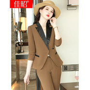 佳昭 粉紅色時(shí)尚西裝套裝女2021新款氣質(zhì)秋裝修身顯瘦短款小個(gè)子御姐輕熟女神范職業(yè)西服外套減齡兩件套 駝色西裝+駝色正裝褲 S