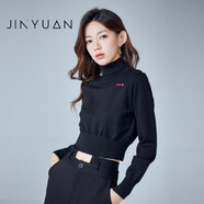 金苑（JINYUAN）高領(lǐng)短款針織衫女2022冬季新款修身內(nèi)搭線衣百搭H225109 黑色 S