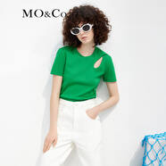 MO&Co.春夏鏤空簡(jiǎn)約修身短袖T恤黑色設計感挖空T恤女小白T 鮮綠色 L 170