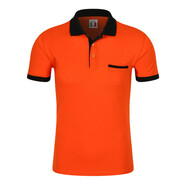 木脈  polo定制工作服定制印字印logo男女短袖POLO企業(yè)文化衫廣告衫服務(wù)員班服t恤定做diy 口袋款-橘T黑領(lǐng) L