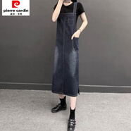 皮爾卡丹2025春秋裙新款碼減齡百搭背帶牛仔長裙寬松吊帶連衣裙a字 藍灰色(單件背帶裙) 3056# L 建議(130140斤)