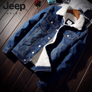JEEP SPIRIT2025冬季加絨加厚羊羔絨牛仔外套男韓版潮流寬松夾克潮牌日系上衣 深藍 加絨 2XL