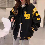 凱安尼女裝美式棒球服女春秋2021年新款韓版寬松學(xué)生原宿夾克上衣外套ins潮百搭 黑色 加厚 M