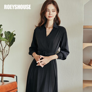 ROEYSHOUSE羅衣知性O(shè)L連衣裙女秋裝新款黑色通勤大擺裙子05110 黑色 L