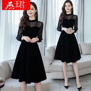 【高品質(zhì) 好質(zhì)量】燕珺 金絲絨連衣裙女裝2022秋冬裝長裙秋女人味氣質(zhì)打底裙抖音網(wǎng)紅時髦洋氣辣妹純欲 黑色 S
