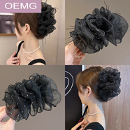 OEMG云朵泡泡網(wǎng)紗抓夾女2024新款感大號羽毛鯊魚夾子頭飾發(fā)夾頭花 姐妹兩件套兩件套