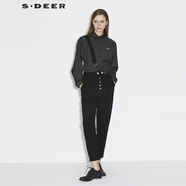 sdeer圣迪奧春秋季通勤女裝時(shí)尚不對稱(chēng)背帶黑色休閑九分褲S21380806 黑色/91 S/160