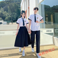 岡蹈演講服裝女中學生初中生班服學院風夏季韓版高中生裙子套裝學生畢 女套裝[襯衫+裙子] S