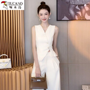 啄木鳥(niǎo)高質(zhì)感輕奢小香風(fēng)無(wú)袖馬甲女2024新款夏季高腰寬松休閑西裝褲子潮 H41馬甲套裝 L【95-105斤】
