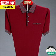 恒源祥（HYX）仿桑蠶絲短袖t恤男免燙高端中老年爸爸裝翻領(lǐng)大碼透氣polo 紅色 185/3XL