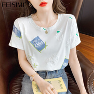 菲思蜜（Feisimi）輕奢品牌短袖t恤女衣服女裝休閑夏季新款2025夏裝服飾寬松上衣 8351白色 S