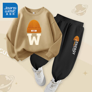 真維斯童裝男童套裝春秋2025新款兒童圓領(lǐng)衛衣中大童秋裝衣服男孩運動(dòng)兩件套 【春秋套裝】淺咖/J字母帽子 170