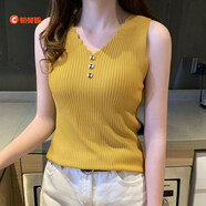 SONDR單件/兩件裝 冰絲女士小吊帶背心女款無(wú)袖職業(yè)內搭性感夏季針織衫打底衫V領(lǐng)紐扣T桖上衣女潮 黃 色 【單件裝】>百搭健身氣質(zhì)女裝馬甲休閑 4XL 151-160斤加肥加大碼胖人胖子>