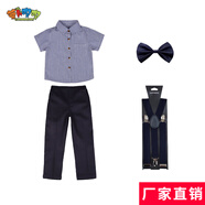蘿卜唄唄 新款兒童西裝男童禮服主持人服裝男六一兒童節(jié)演出服裝花童鋼琴表演服幼兒園畢業(yè)服小孩正裝王子服 短袖襯衫+長褲+背帶+領(lǐng)結(jié) 130cm建議體重43-50斤