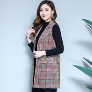 喬駿晟春裝加厚中年女春秋冬裝馬甲中長(zhǎng)款mama裝毛呢外套馬夾背心 卡其格 不加絨 XL 建議85-110斤