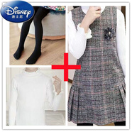 迪士尼（Disney）女童秋冬連衣裙童裝裙子套裝兩件套兒童毛呢連衣裙大童保暖格子裙 A款【褲襪】背心裙+白打底 150